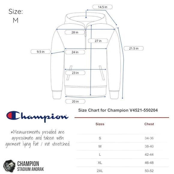 CHAMPION MEN’S STADIUM ANORAK BLACK 1/2 ZIP PULLOVER HOODED WINDBREAKER JACKET - Picture 13 of 15